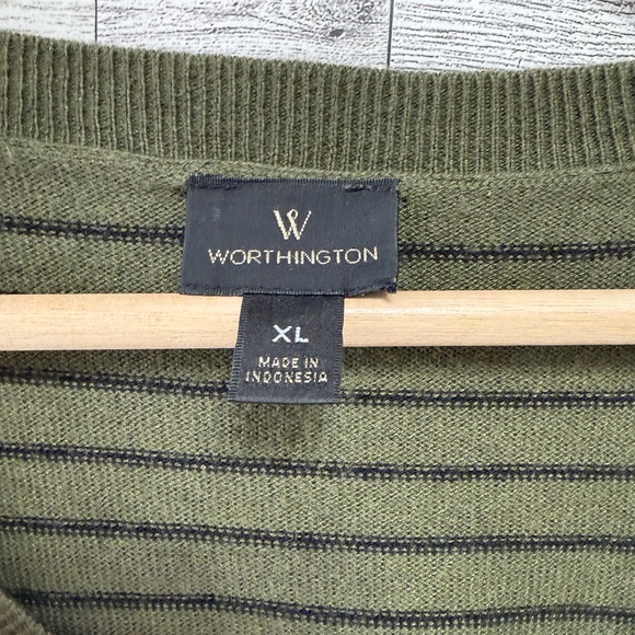 Green Striped V-Neck Sweater - Picture 3 of 5